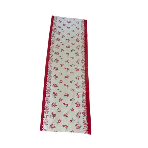 Vintage Cotton Table Runner With Red & Floral Strawberry Print 53"x14" Rectangul - Picture 1 of 7